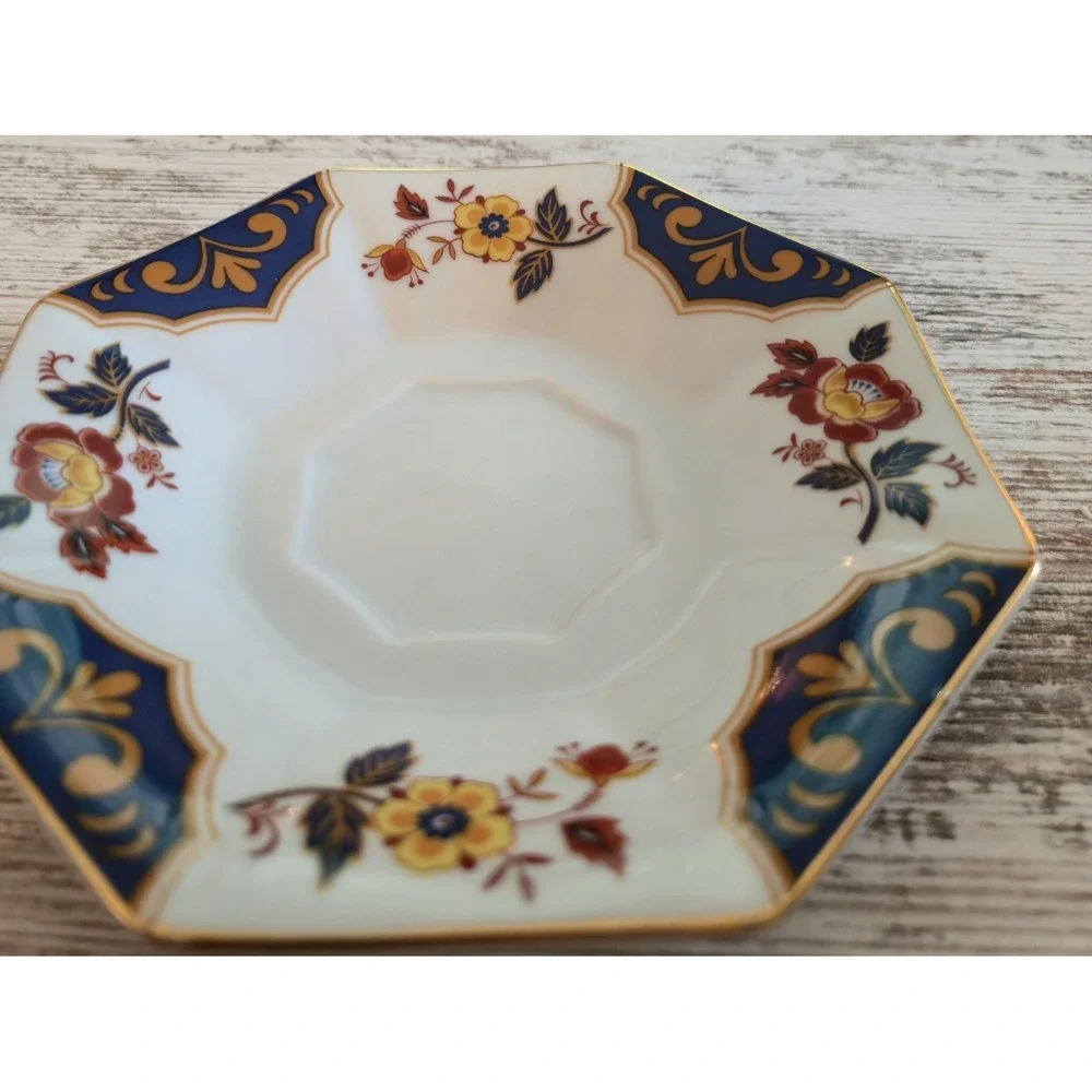 Mikasa Far East L6104 Saucers Set of 2 Octagonal Fine China Japan Cobalt Gold